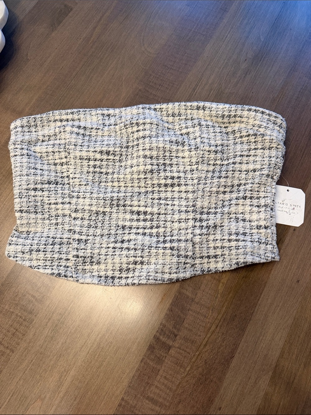 Altar'd State Cream and Gray Tweed Strapless Crop Top